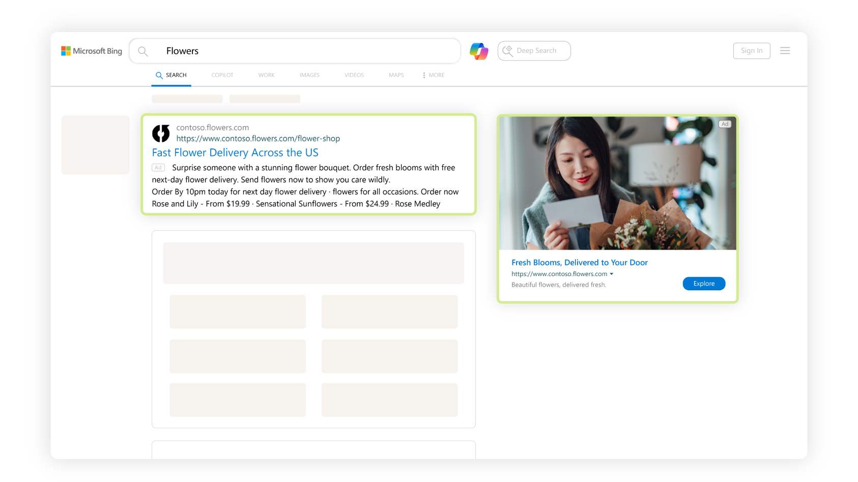 Search Ads appearing on a ‘coffee shops’ related Bing search results page.